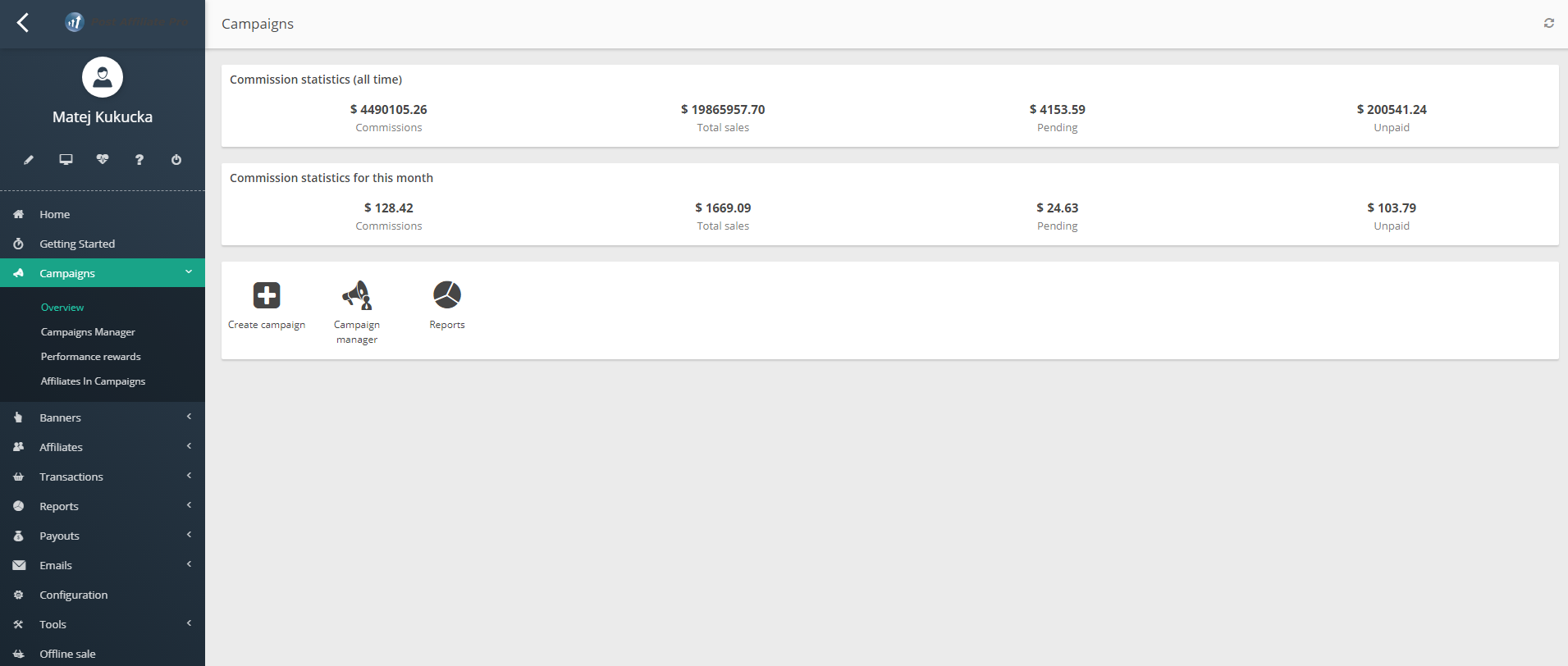 Aperçu des campagnes Post Affiliate Pro