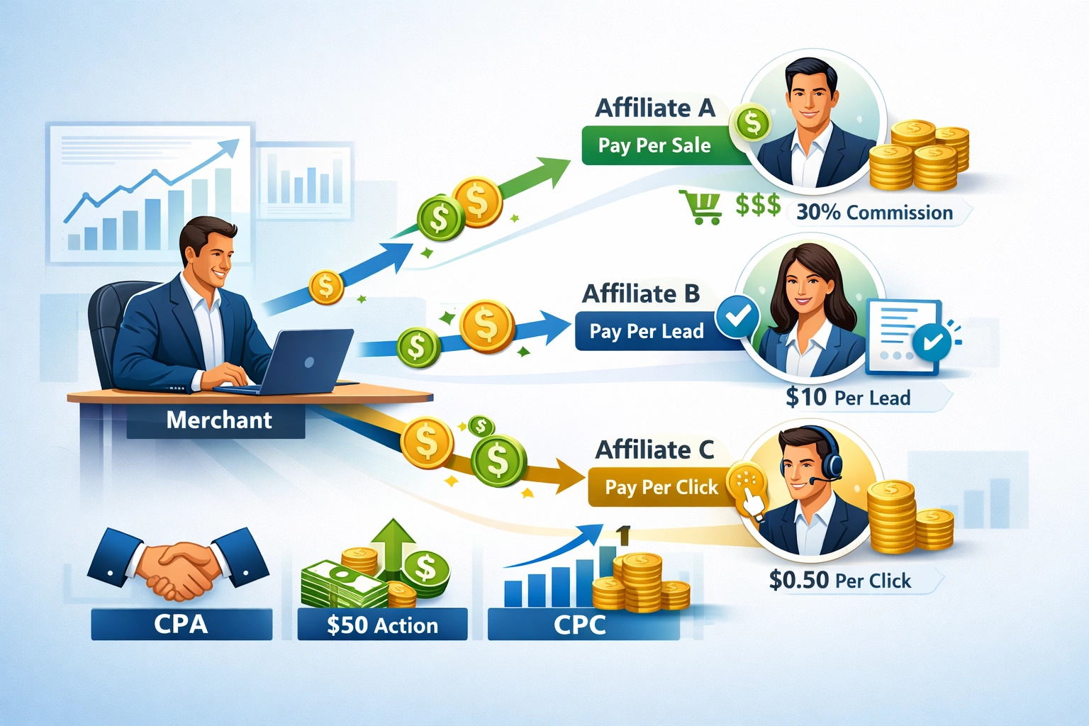 Modèles courants de rémunération des affiliés : PPS, PPC, PPL expliqués