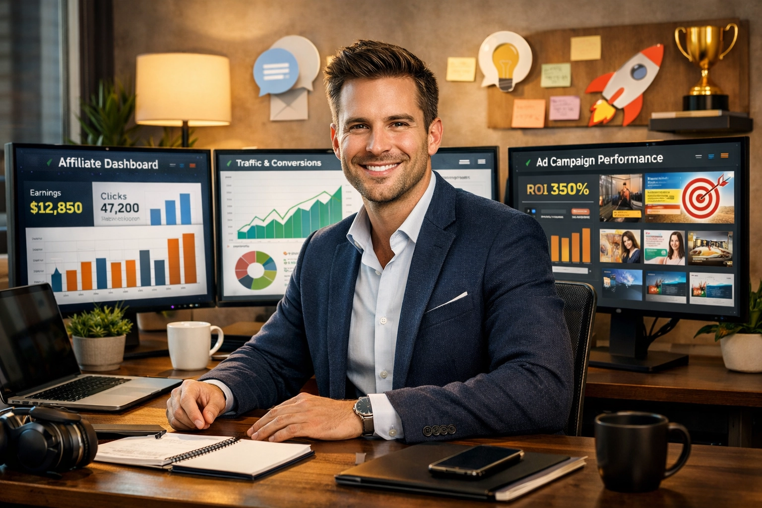 Affilié performant travaillant avec des outils d’analytique et de marketing