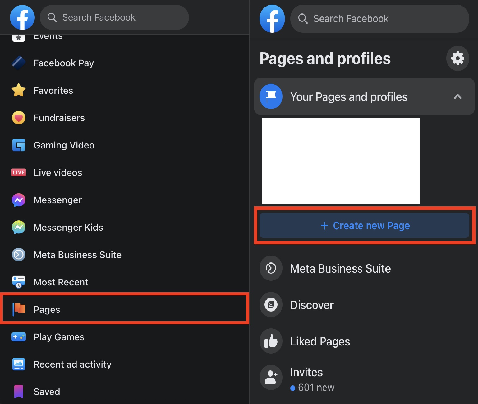 Créer une nouvelle page Facebook