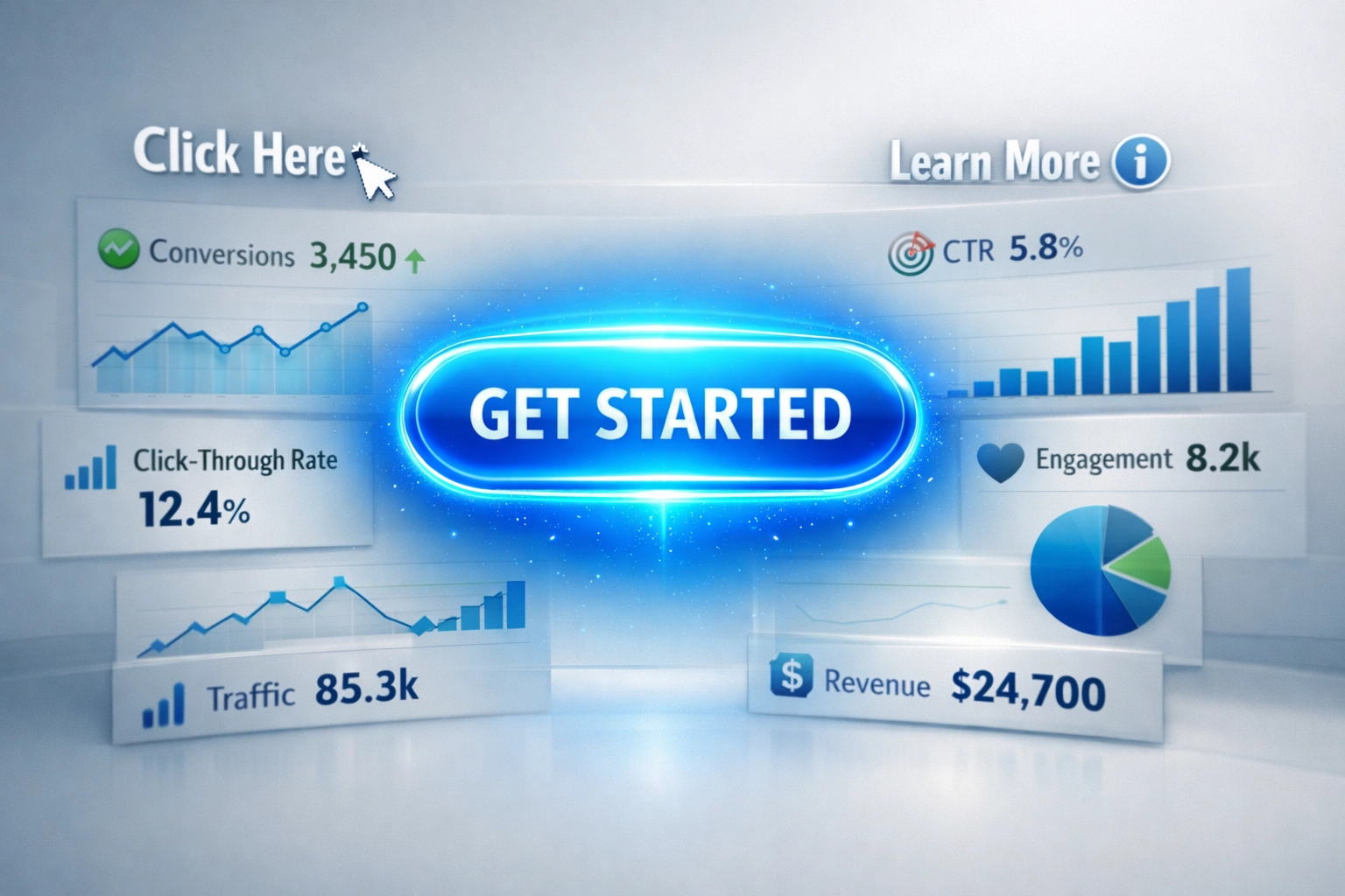 Tableau de bord marketing digital avec un bouton d'appel à l'action bien visible