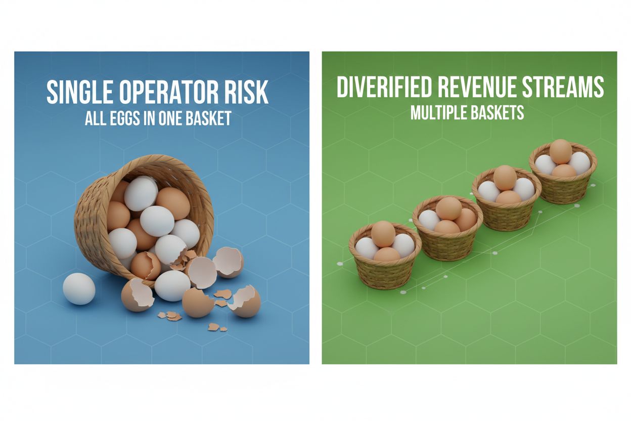 Concept de diversification des risques montrant un panier unique versus plusieurs paniers représentant la diversification des revenus d'affiliation
