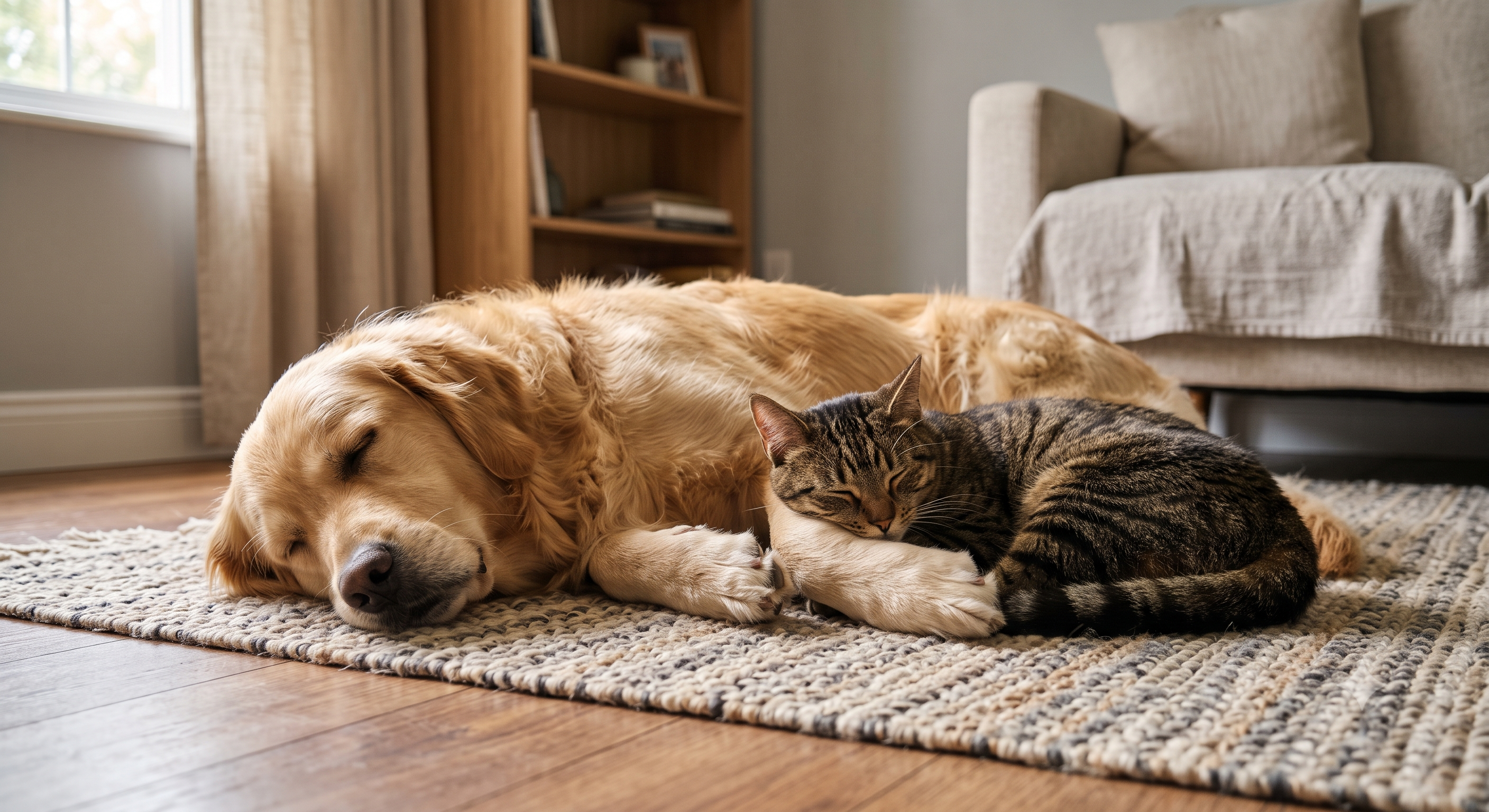 Un chien et un chat couchés l'un à côté de l'autre