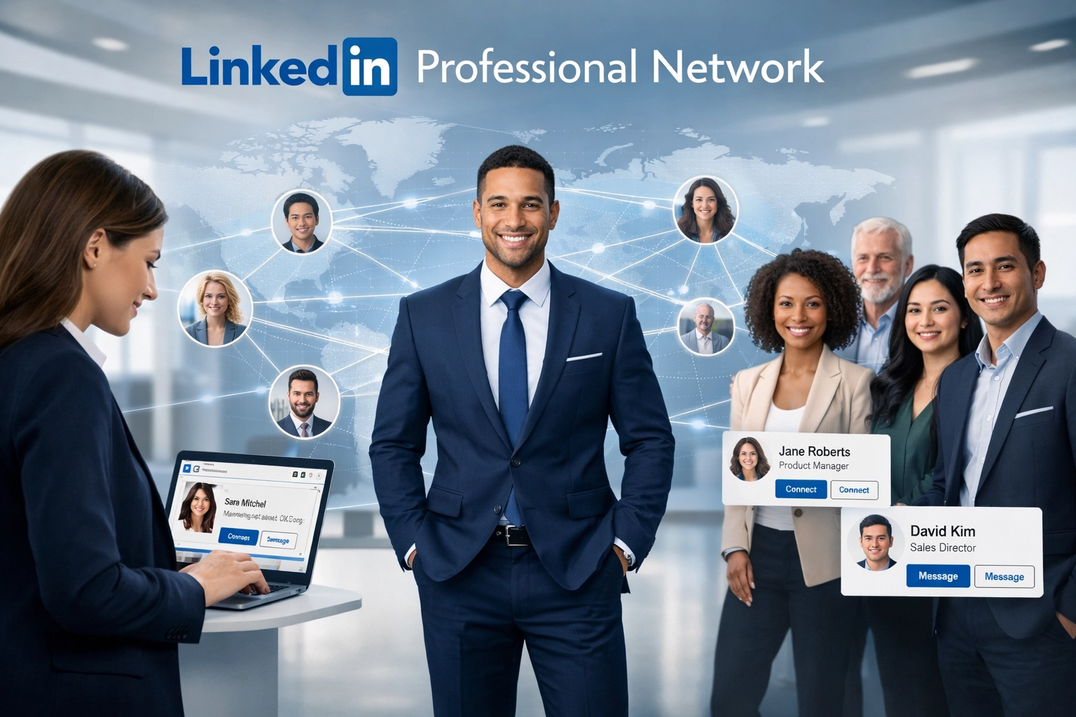 Interface de réseautage professionnel LinkedIn avec des professionnels du monde entier