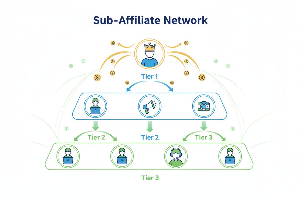 Sub-Affiliate Network Structure showing tiered commission flow