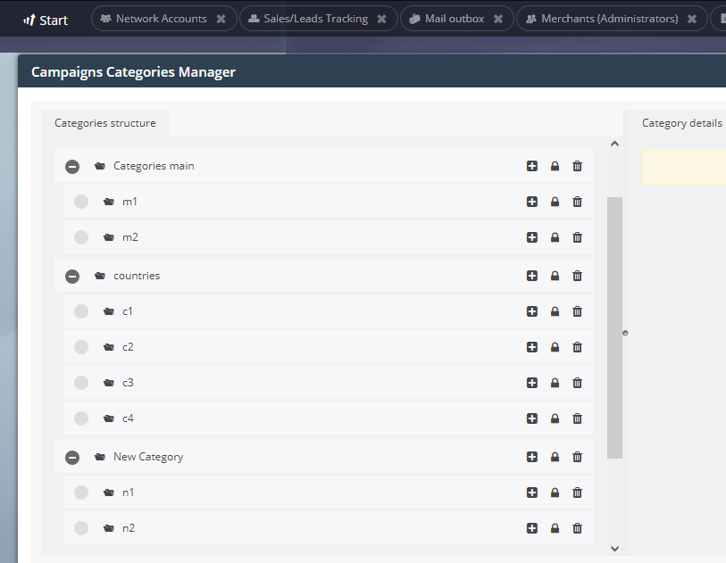 Gestion des catégories de campagne
