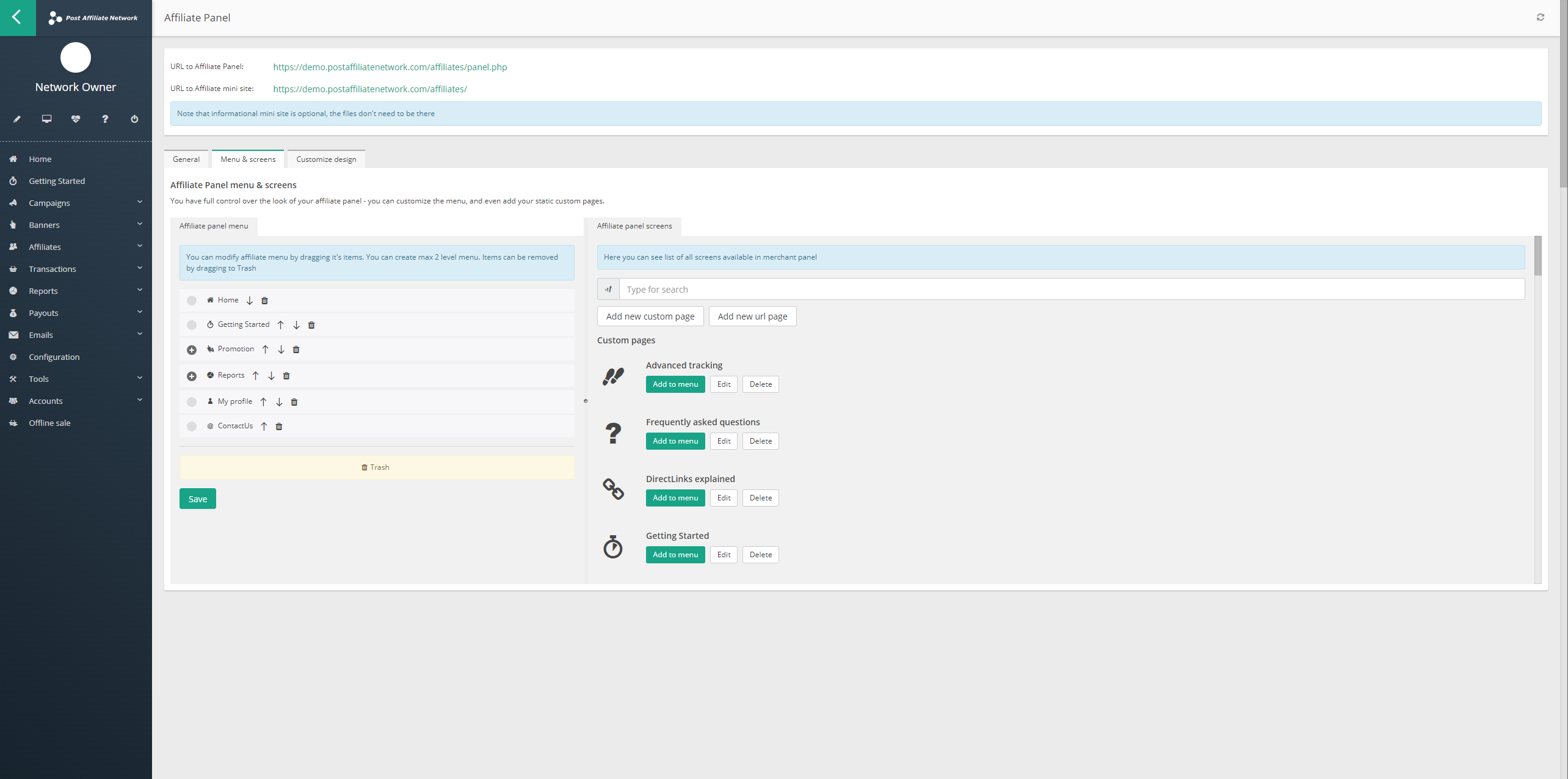 Barre de recherche pour l'écran affilié dans la configuration de Post Affiliate Pro