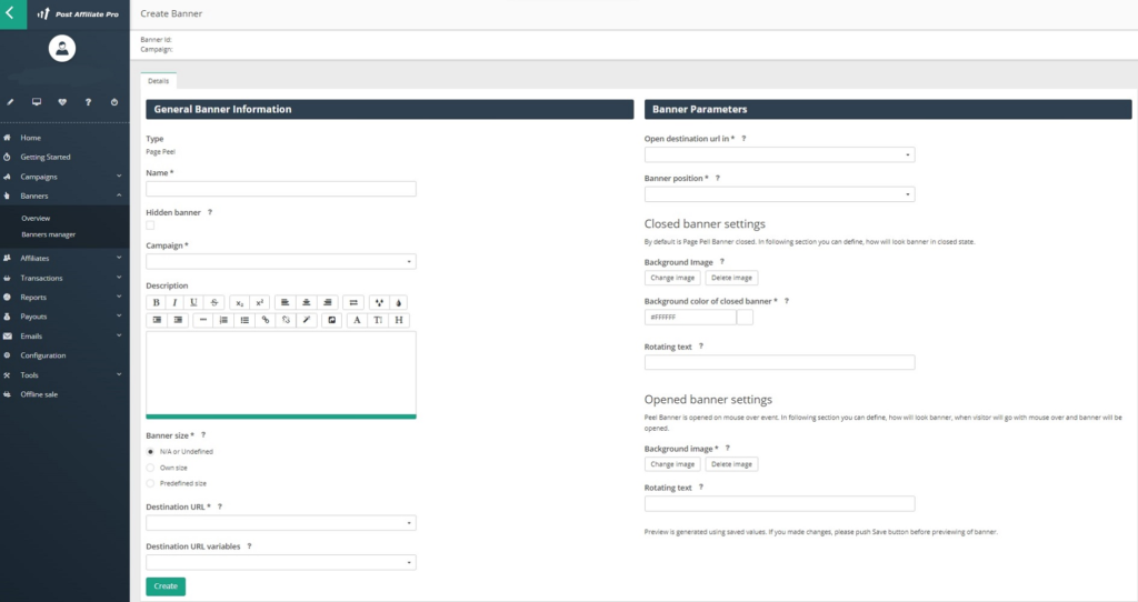 Post Affiliate Pro - créer une bannière peel