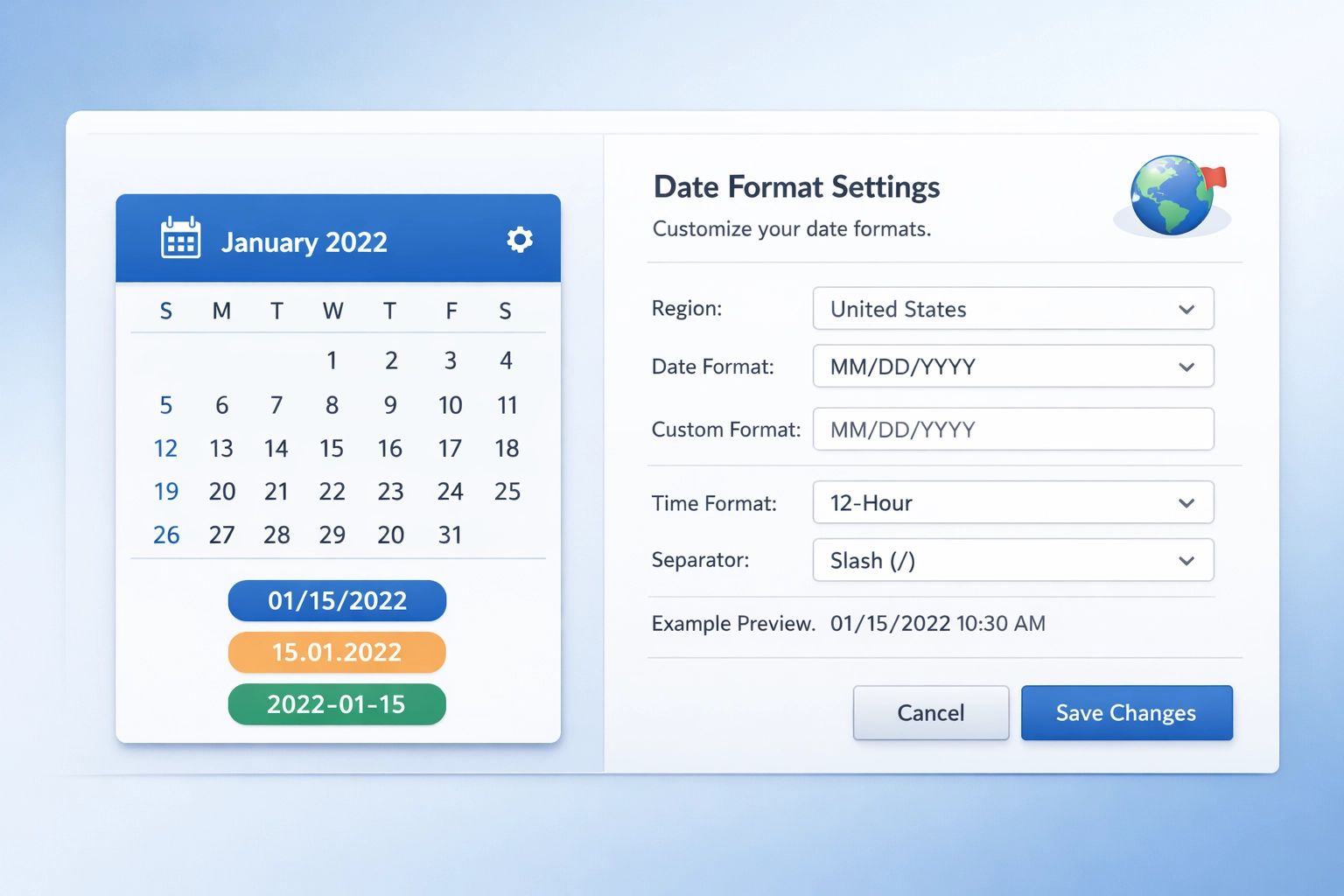 Interface de personnalisation du format de date pour un logiciel d’affiliation