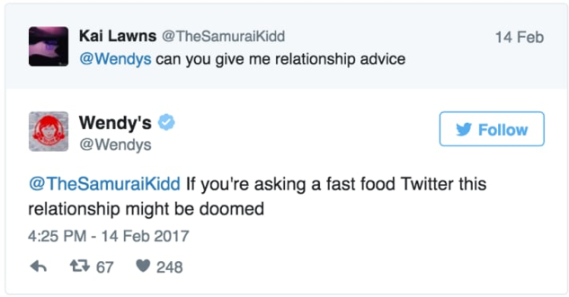 Tweet sur Twitter de Wendy's