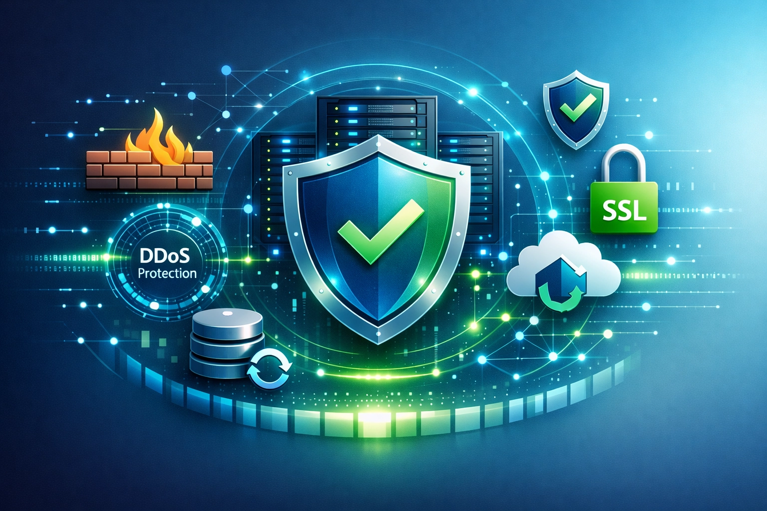 Web hosting security protection with SSL encryption and firewall