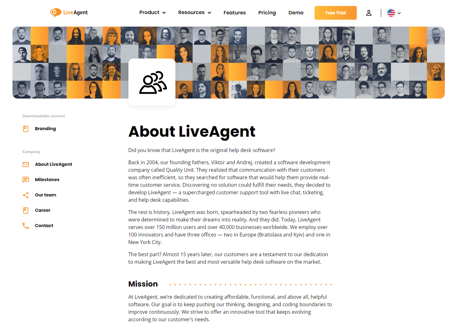 Page À propos de LiveAgent