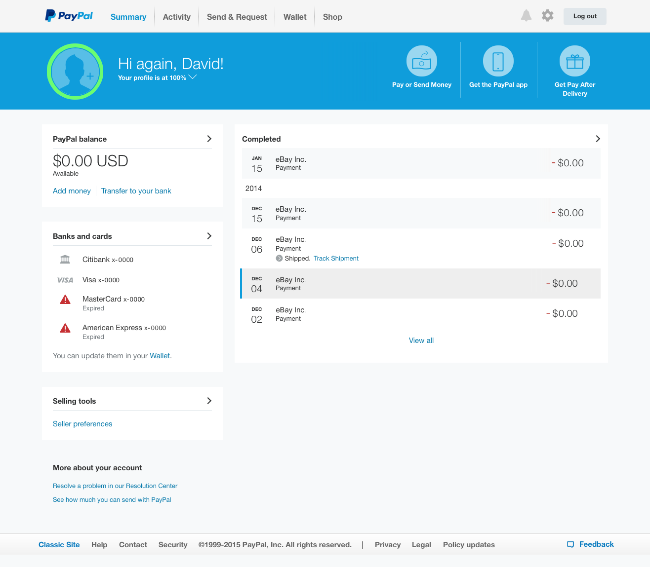 Dashboard PayPal