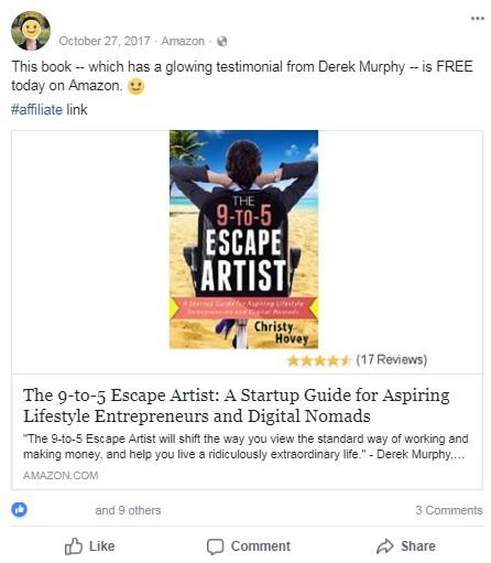 Facebook page for affiliate marketing