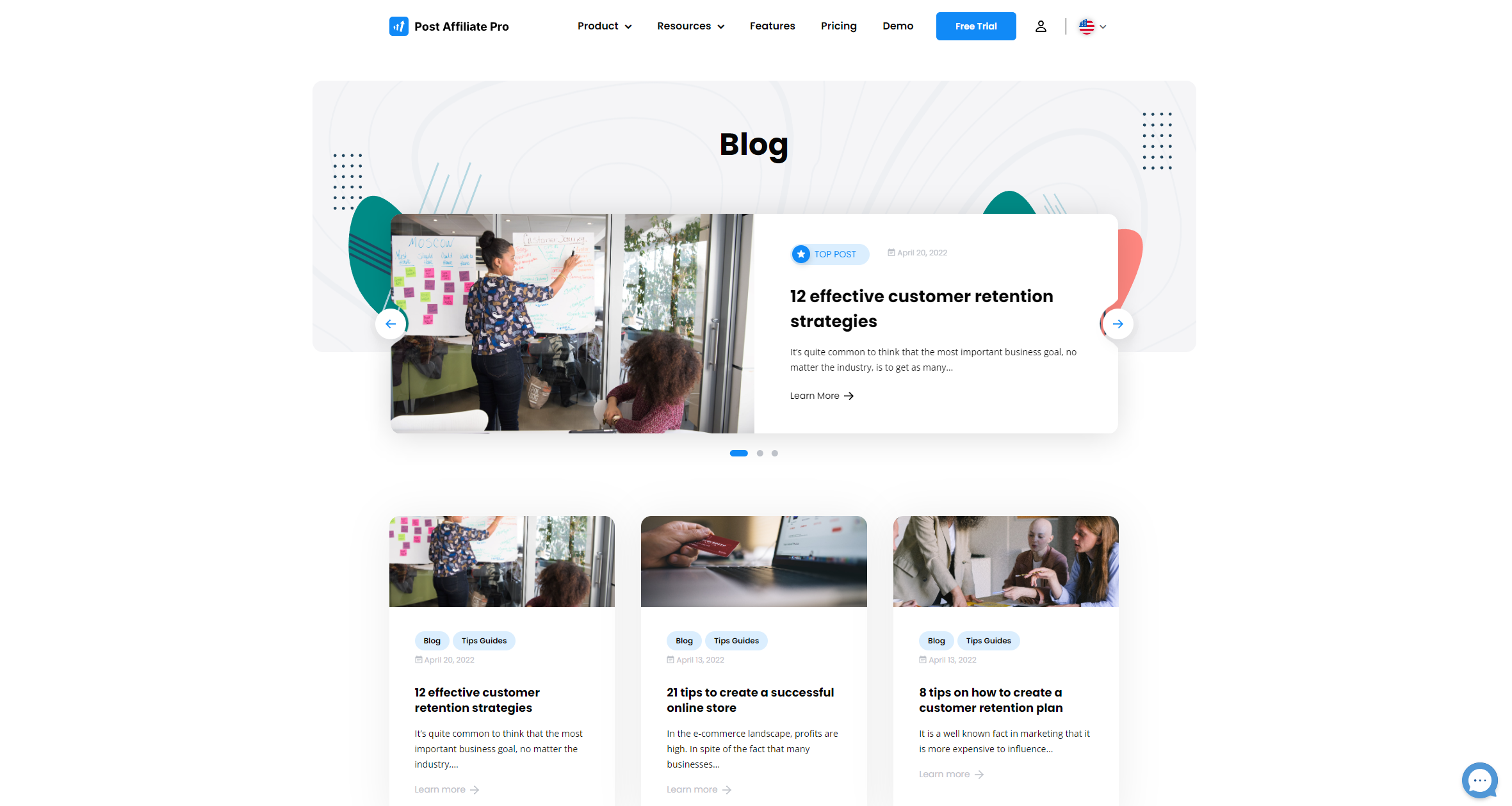 Post Affiliate Pro - articles de blog mis en avant