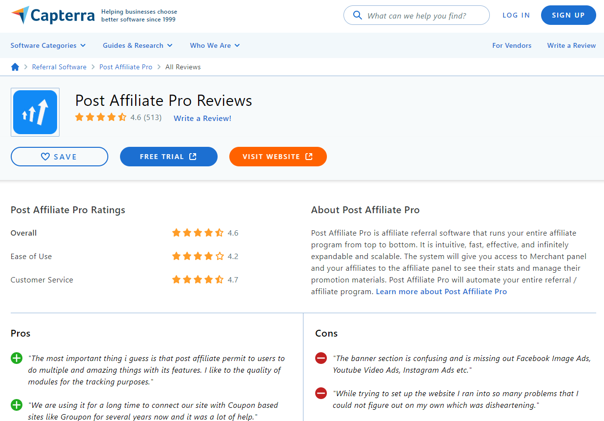 Avis Post Affiliate Pro Capterra 2022