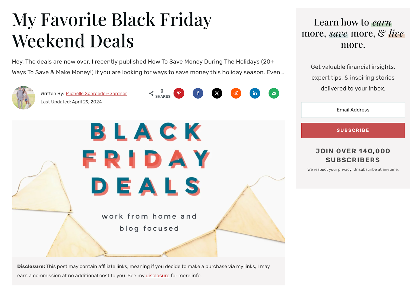 Capture d'écran d'un blog sur les offres du Black Friday.
