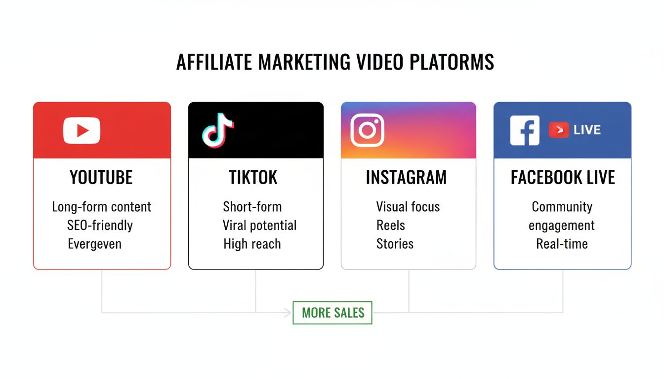 Comparaison des plateformes YouTube, TikTok, Instagram et Facebook Live pour les vidéos de marketing d'affiliation