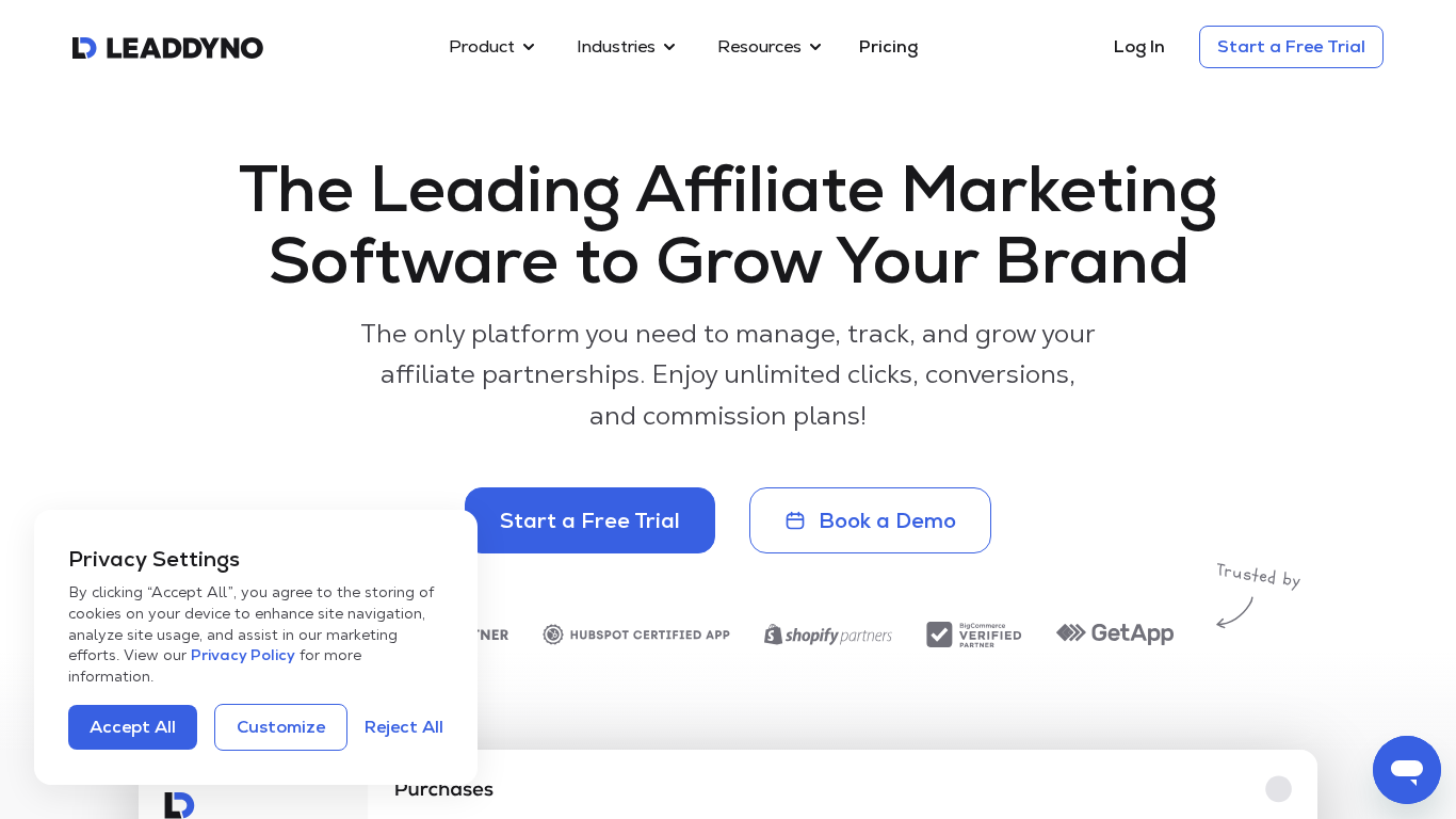 Tableau de bord de gestion de programme affilié LeadDyno