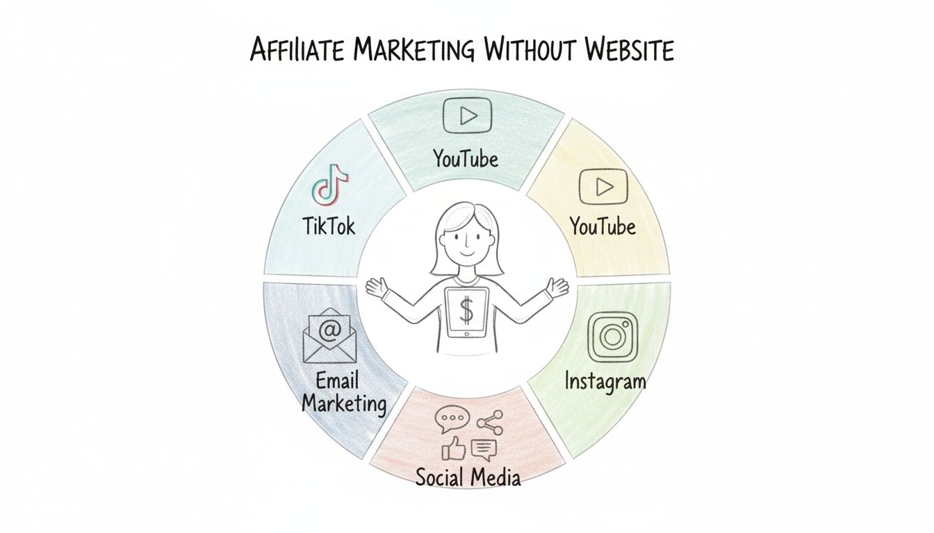 Canaux de marketing d'affiliation sans site web, incluant TikTok, YouTube, Instagram, Email Marketing