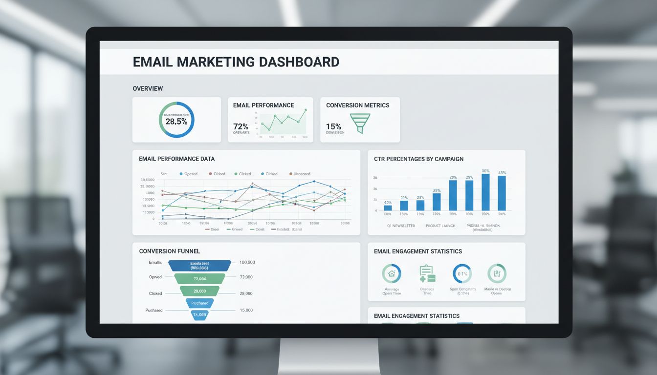 Tableau de bord email marketing affichant les taux de clics et les statistiques de performance