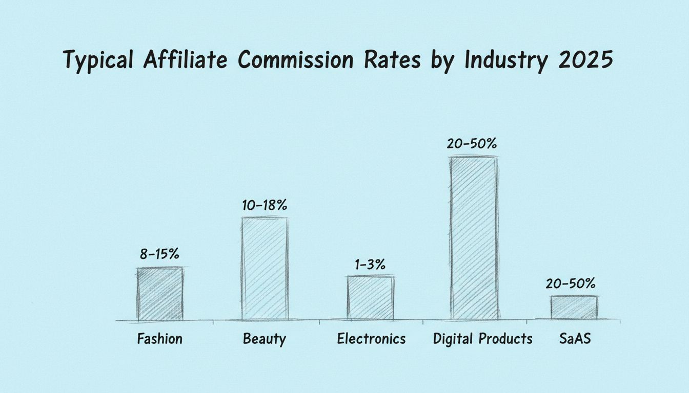 Schéma dessiné à la main montrant les taux de commission d'affiliation typiques par secteur en 2025