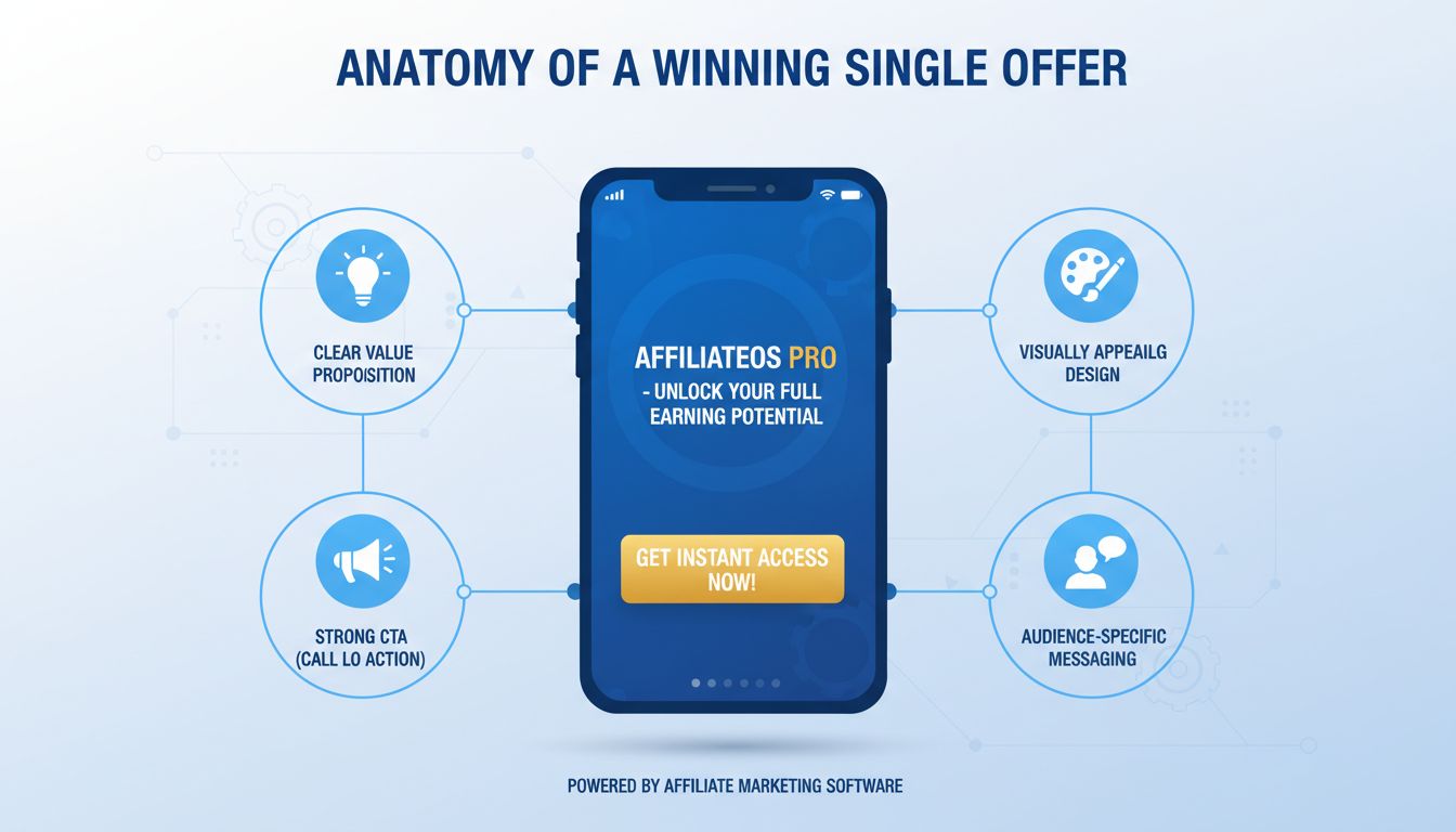 Infographie montrant les composants clés d'une offre unique efficace incluant la proposition de valeur, l’attrait visuel, l’appel à l’action et le ciblage de l’audience