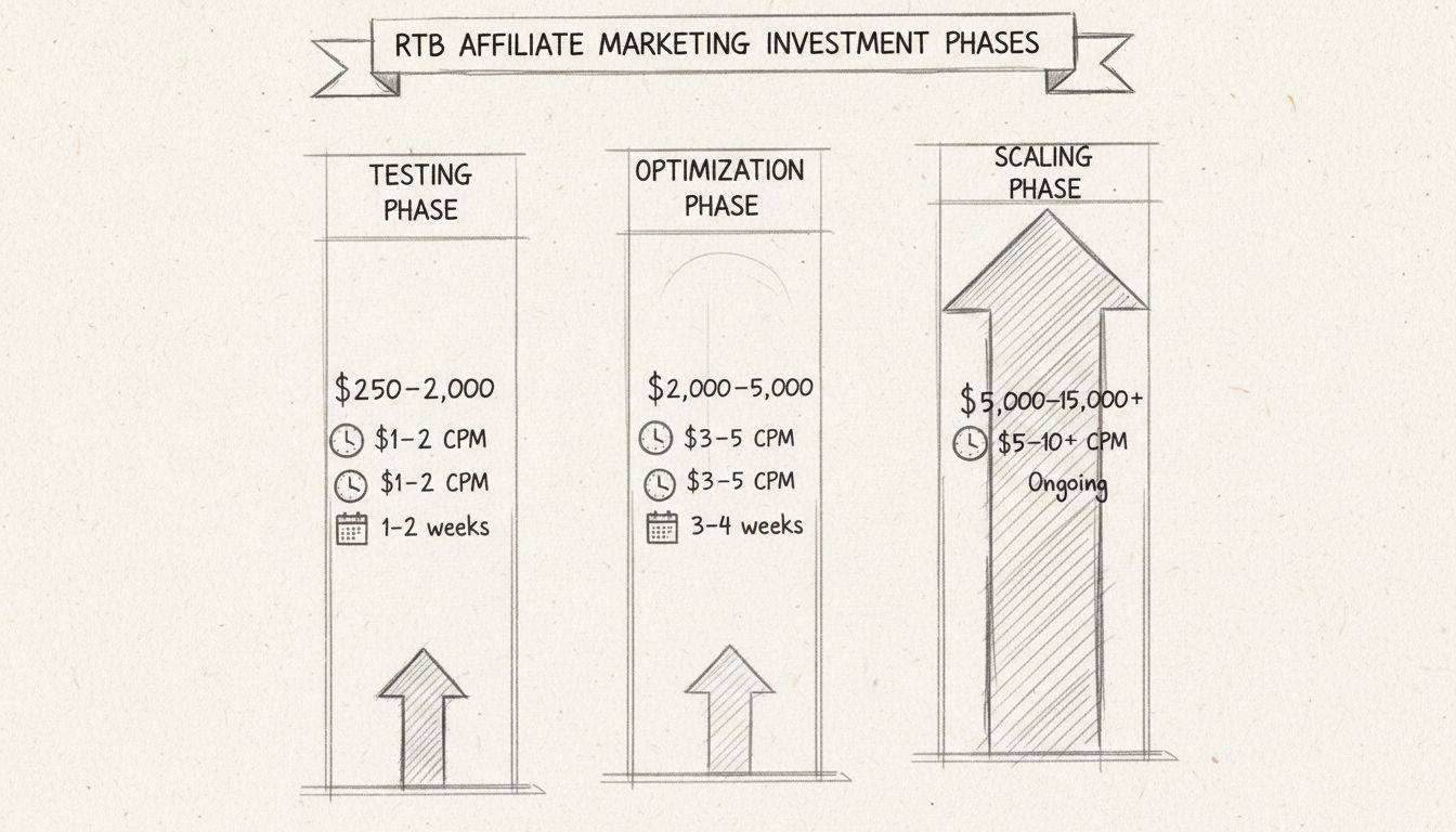 Phases d'investissement RTB : test, optimisation et passage à l'échelle avec fourchettes budgétaires et taux CPM