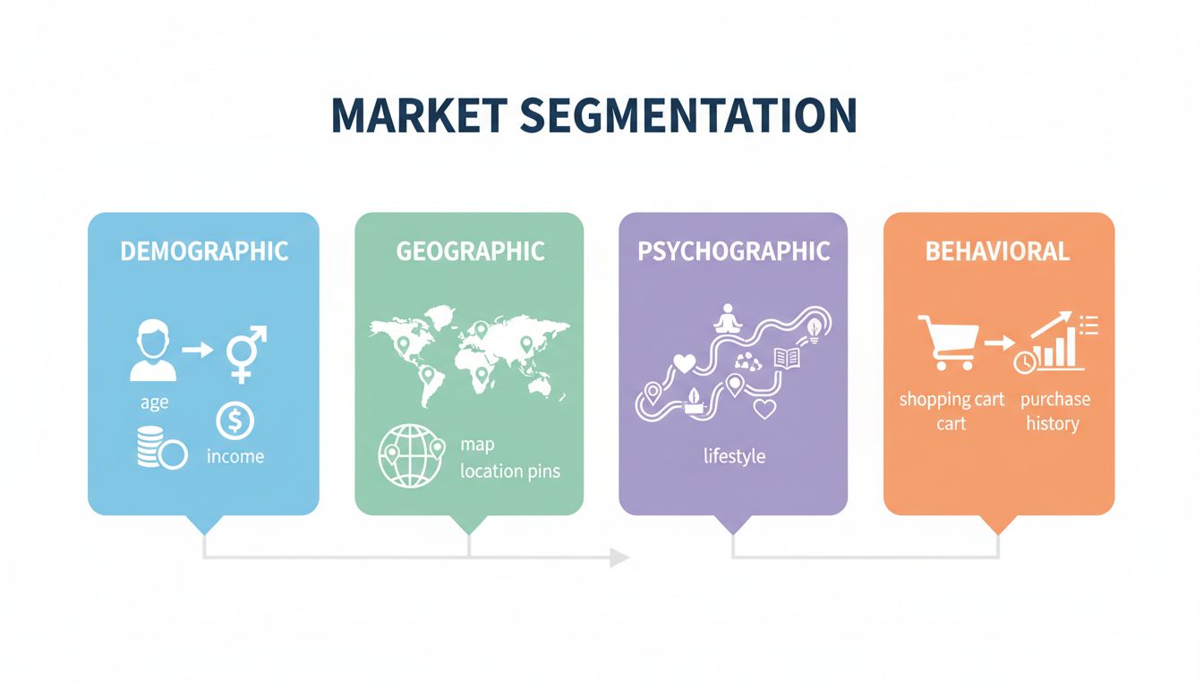 Quatre types de segmentation de marché : démographique, géographique, psychographique et comportementale