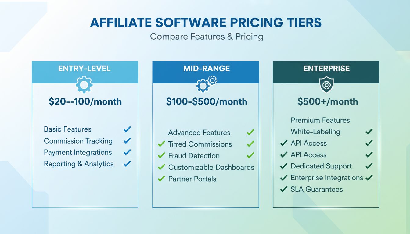 Comparatif des niveaux de prix des logiciels d’affiliation : entrée de gamme, intermédiaire et entreprise, avec fonctionnalités