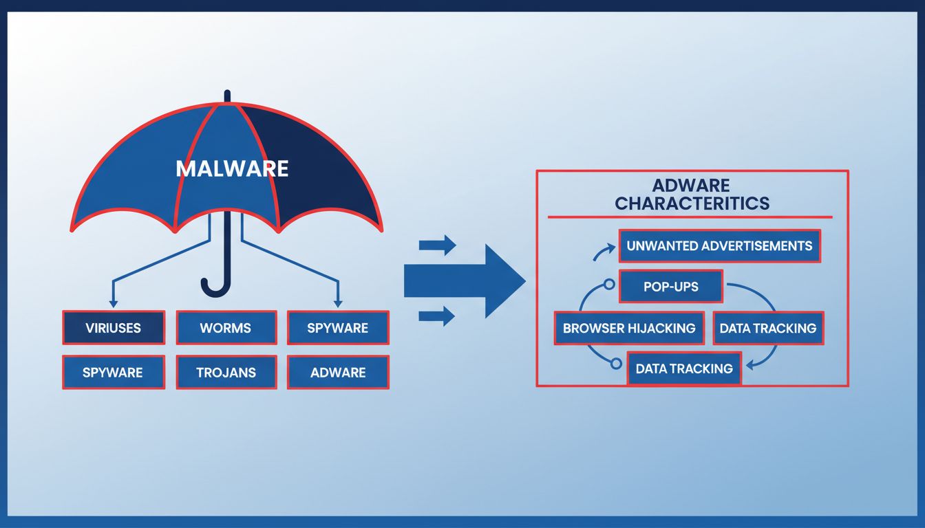 Diagramme montrant la relation entre adware et catégories de malware