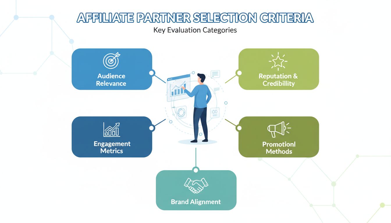 Critères clés pour choisir des partenaires affiliés, dont la pertinence de l’audience, la réputation, les indicateurs d’engagement, les méthodes de promotion et l’alignement avec la marque