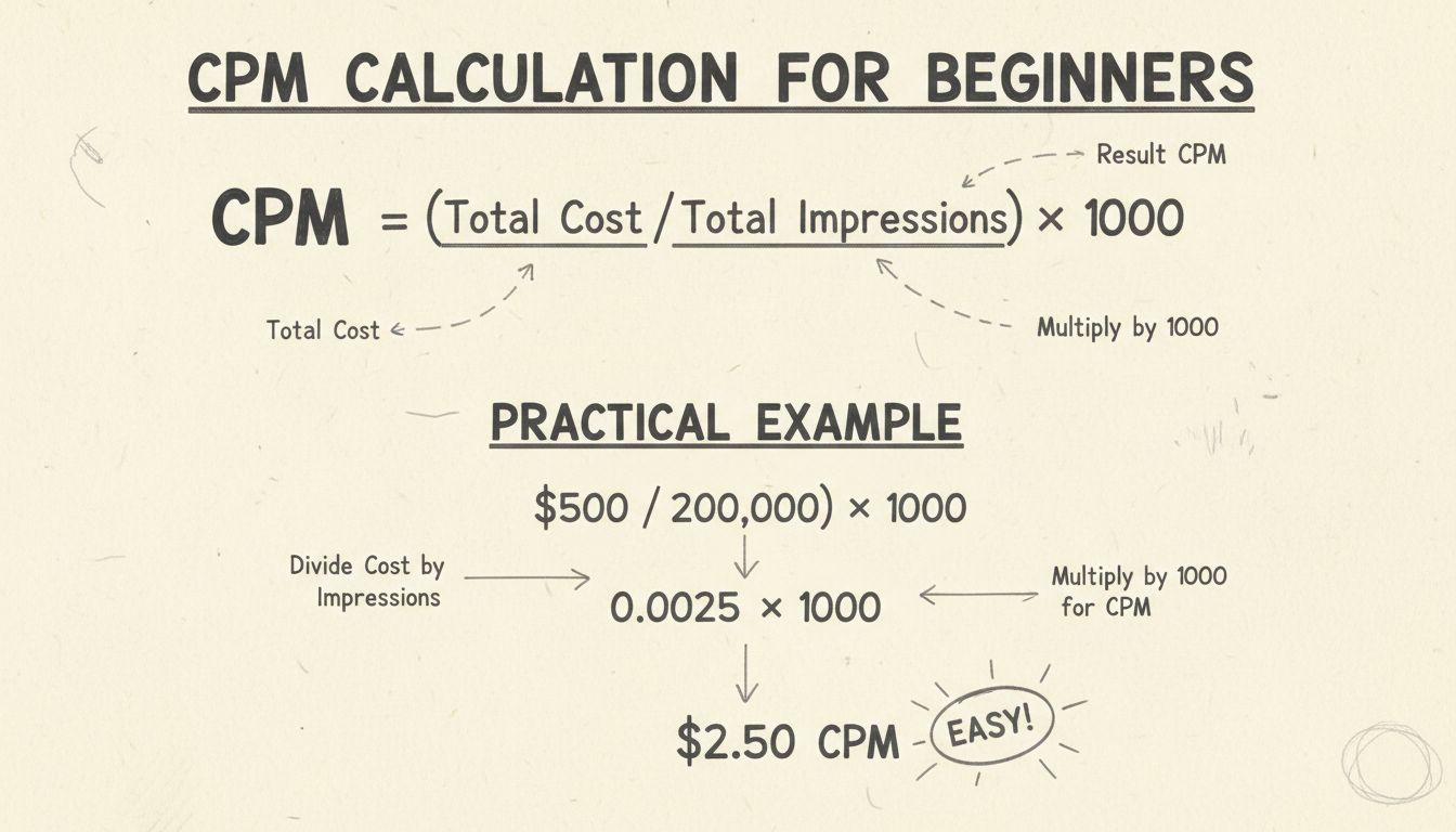 Diagramme dessiné à la main montrant la formule de calcul du CPM avec exemple