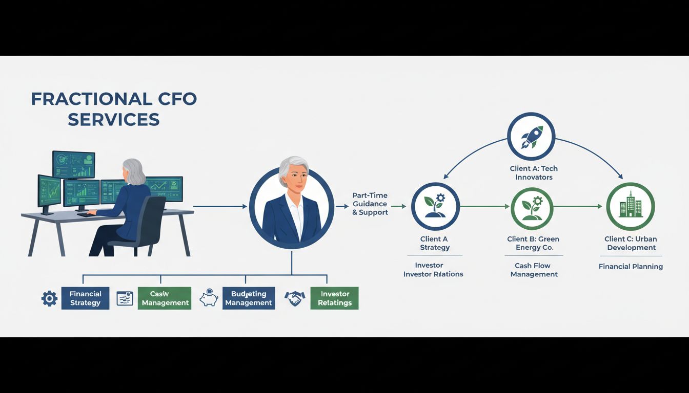CFO fractionnaire fournissant des services financiers comprenant la gestion de trésorerie, la budgétisation, la stratégie financière, la gestion des risques et les relations investisseurs