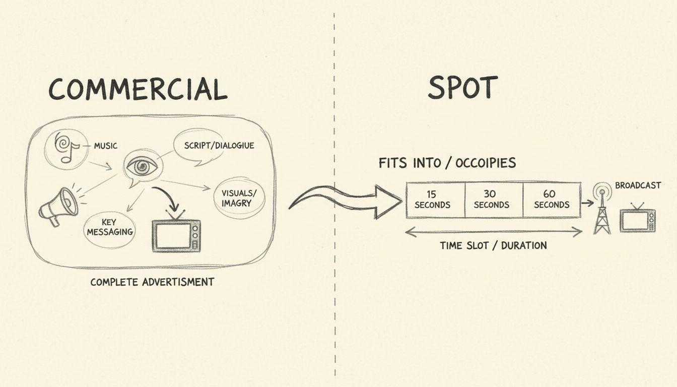 Diagramme montrant la différence entre une publicité et un spot en publicité