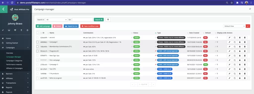 Gestionnaire de campagnes avec validation manuelle