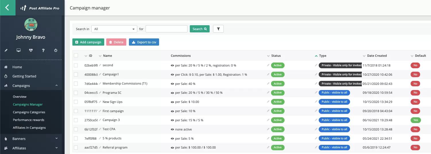 Post Affiliate Pro - gestionnaire de campagnes