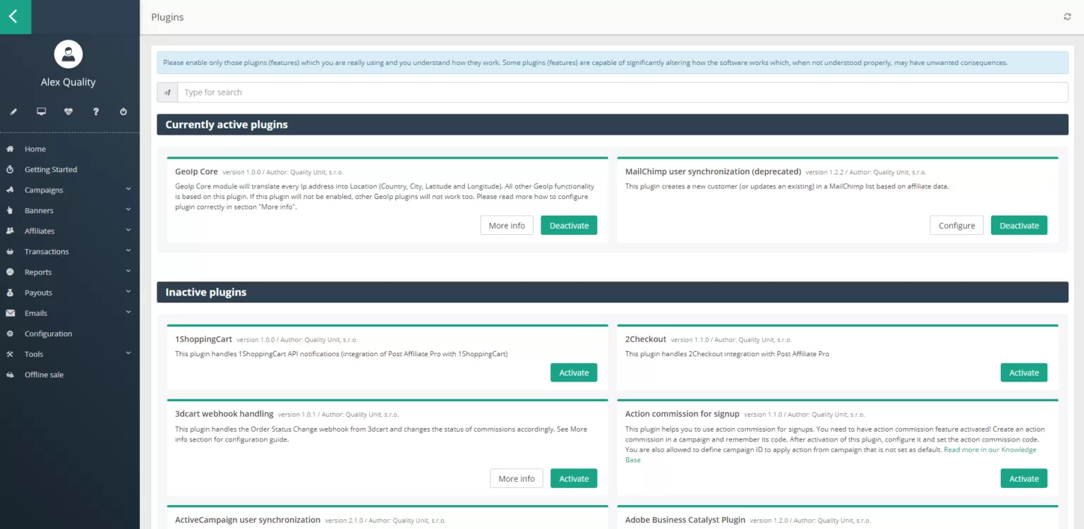 Plugins Post Affiliate Pro