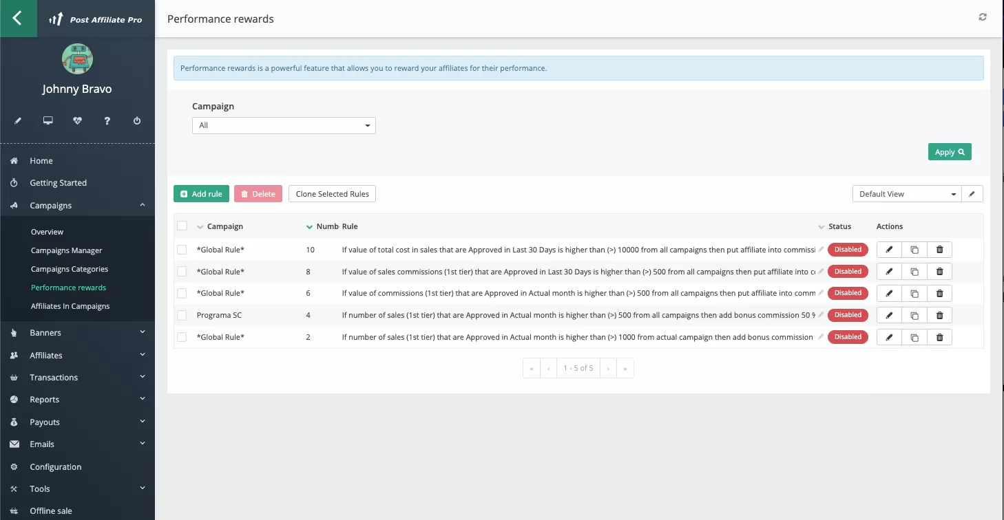 Récompenses de performance dans Post Affiliate Pro