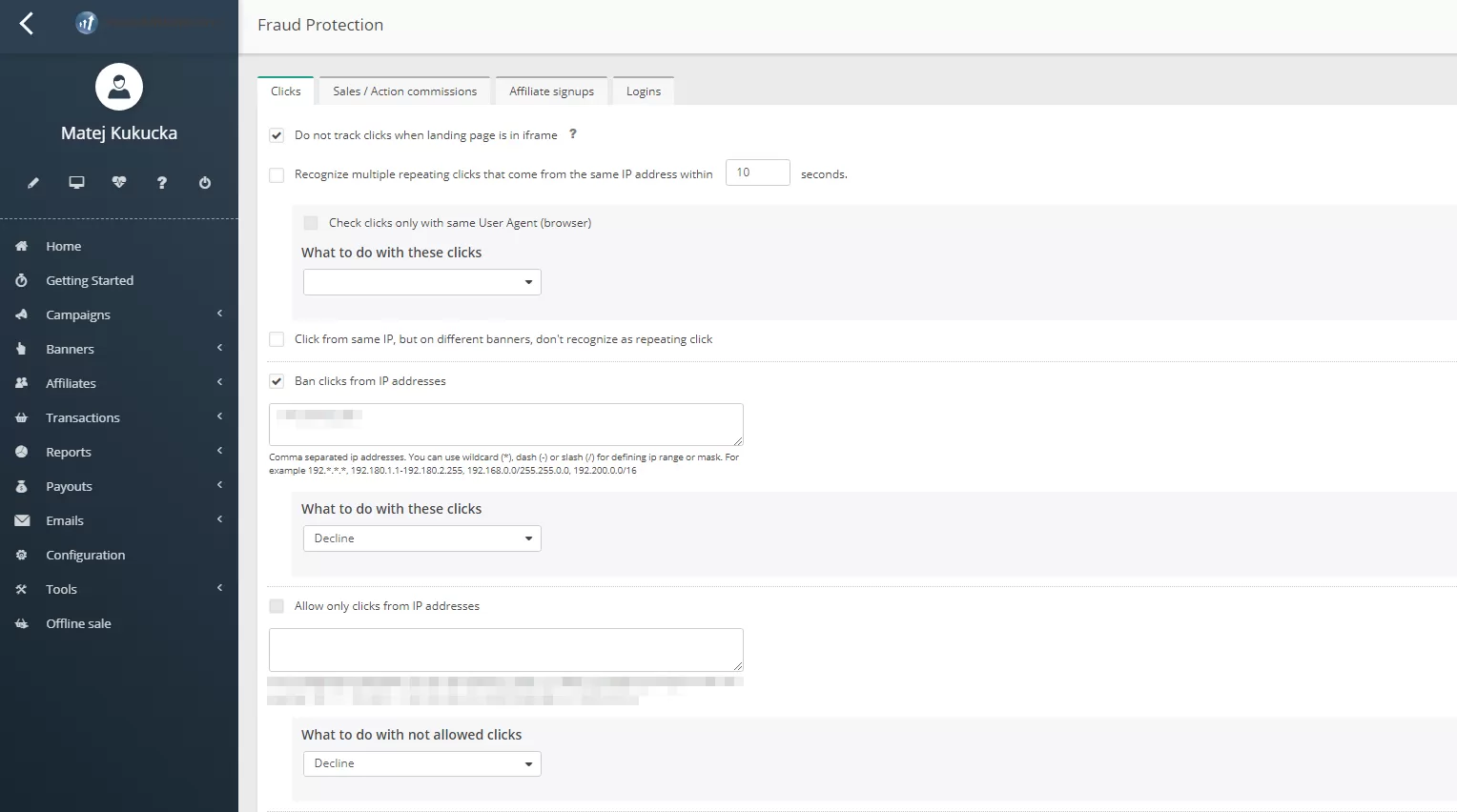 Configuration de la protection contre la fraude dans Post Affiliate Pro
