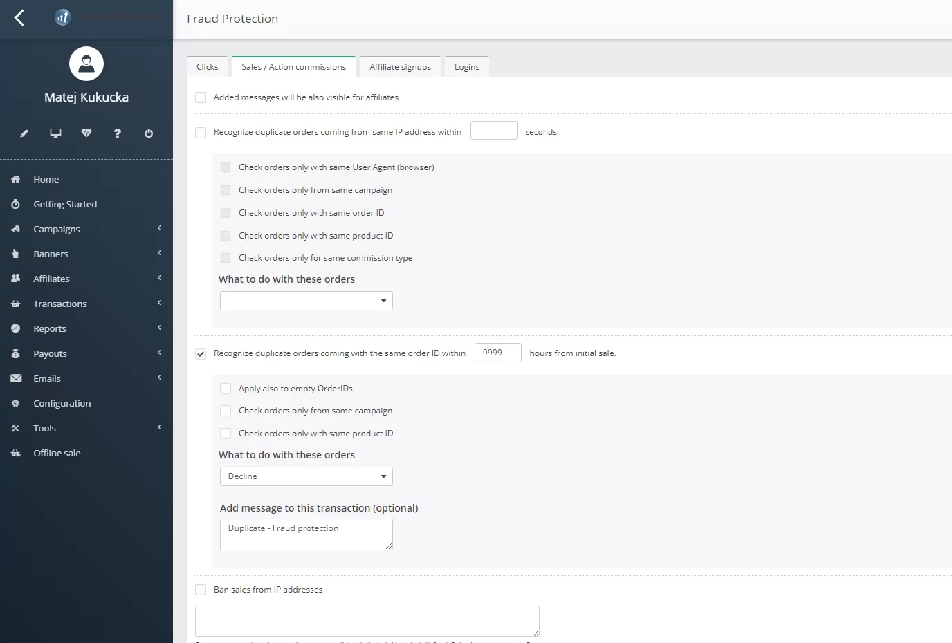Configuration et paramétrage de la protection contre la fraude à la vente dans Post Affiliate Pro