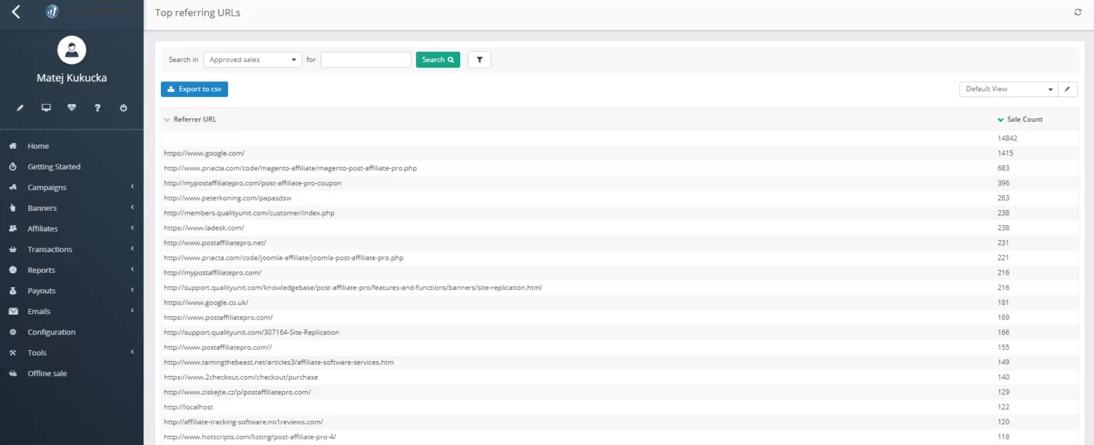 Post Affiliate Pro rapports - meilleures URLs référentes