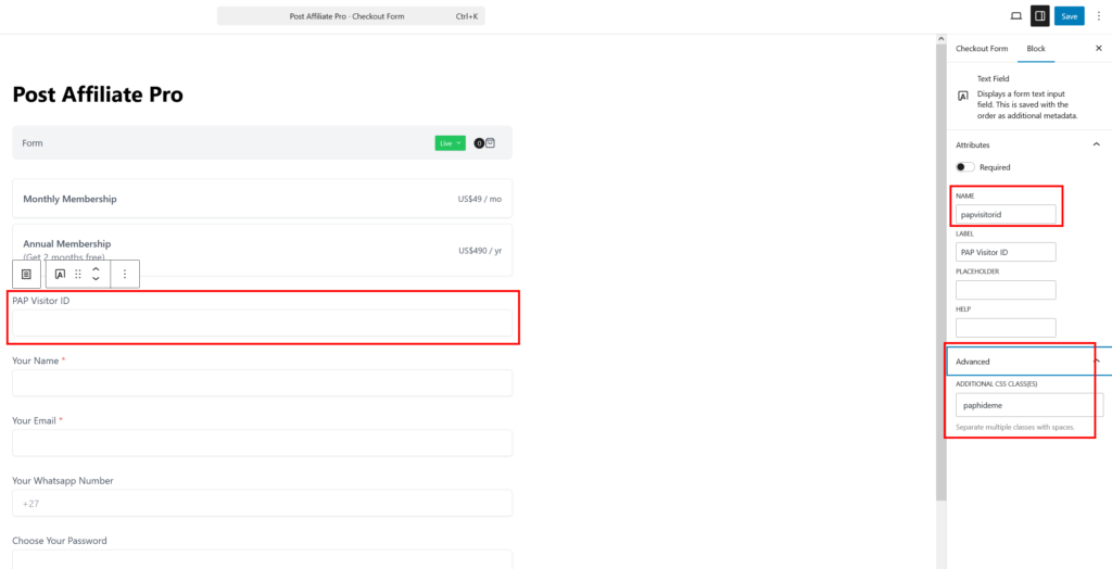 Ajout du champ papvisitorid au formulaire de paiement SureCart