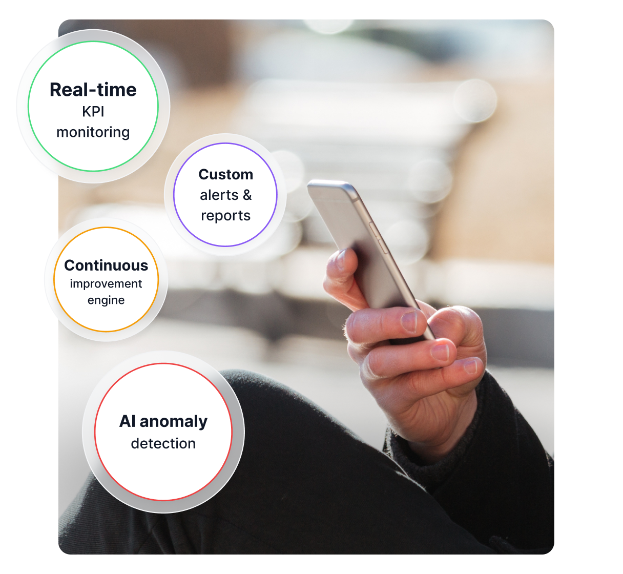 Tableau de bord IA sur smartphone affichant les KPI affiliés, graphiques de tendance et alertes d’anomalies