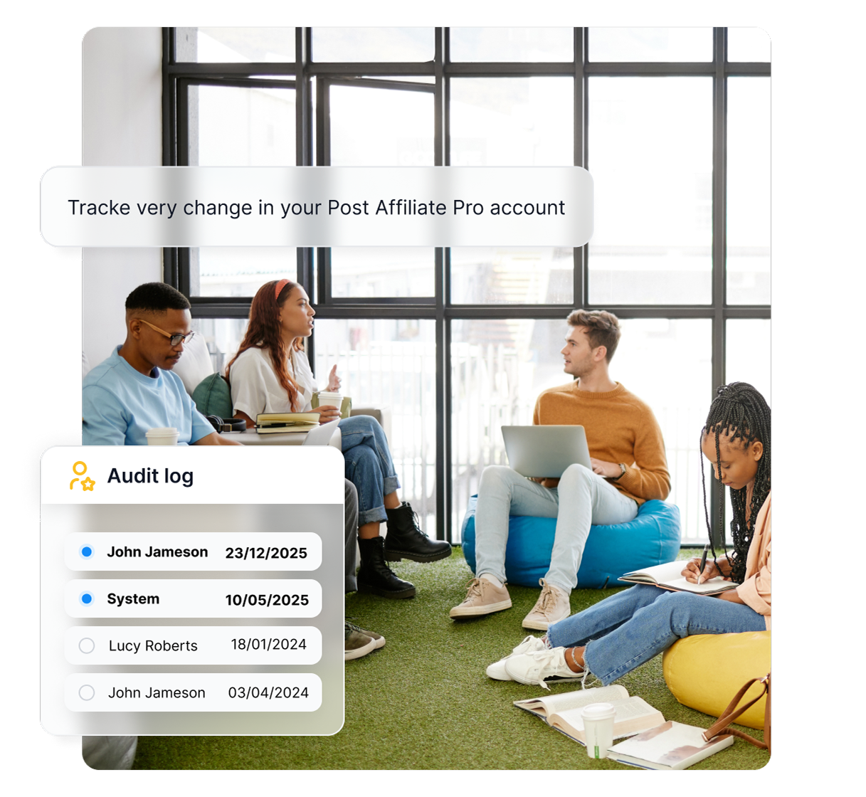 Fonction journal d'audit dans Post Affiliate Pro affichant le suivi détaillé des activités et transactions d'affiliés.
