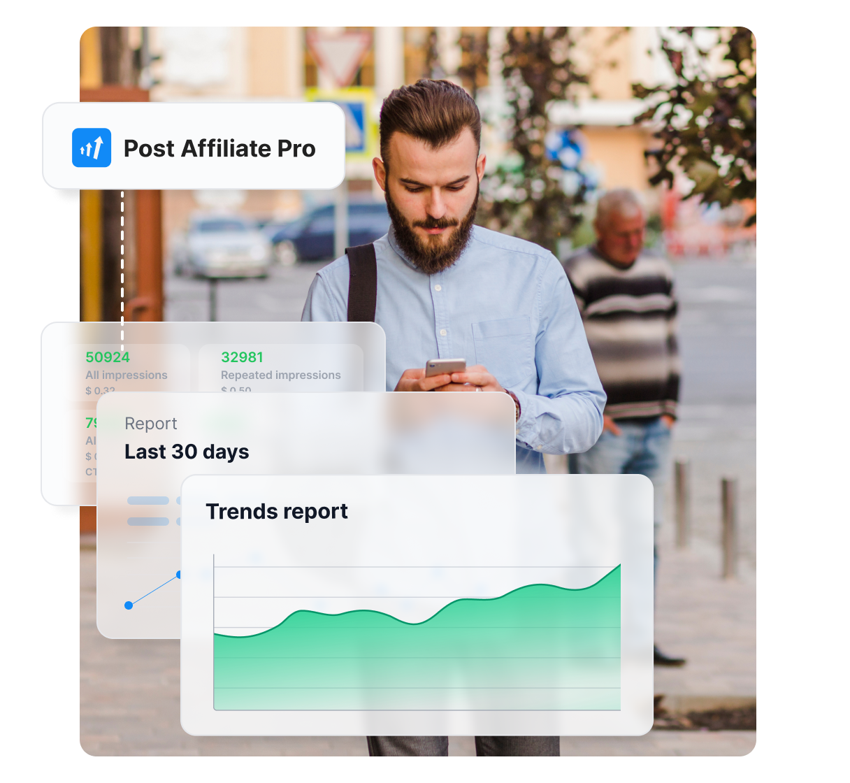 Une infographie mettant en avant les domaines dans lesquels Post Affiliate Pro peut vous aider, tels que l'identification de l'audience, la création de structures de commissions, etc.