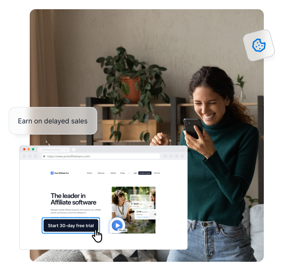 Une infographie illustrant les domaines dans lesquels Post Affiliate Pro peut vous aider, comme l'identification de l'audience, la création de structures de commission, etc.