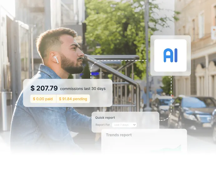 Tableau de bord de suivi des commissions IA montrant les paiements en temps réel et la résolution automatisée des litiges